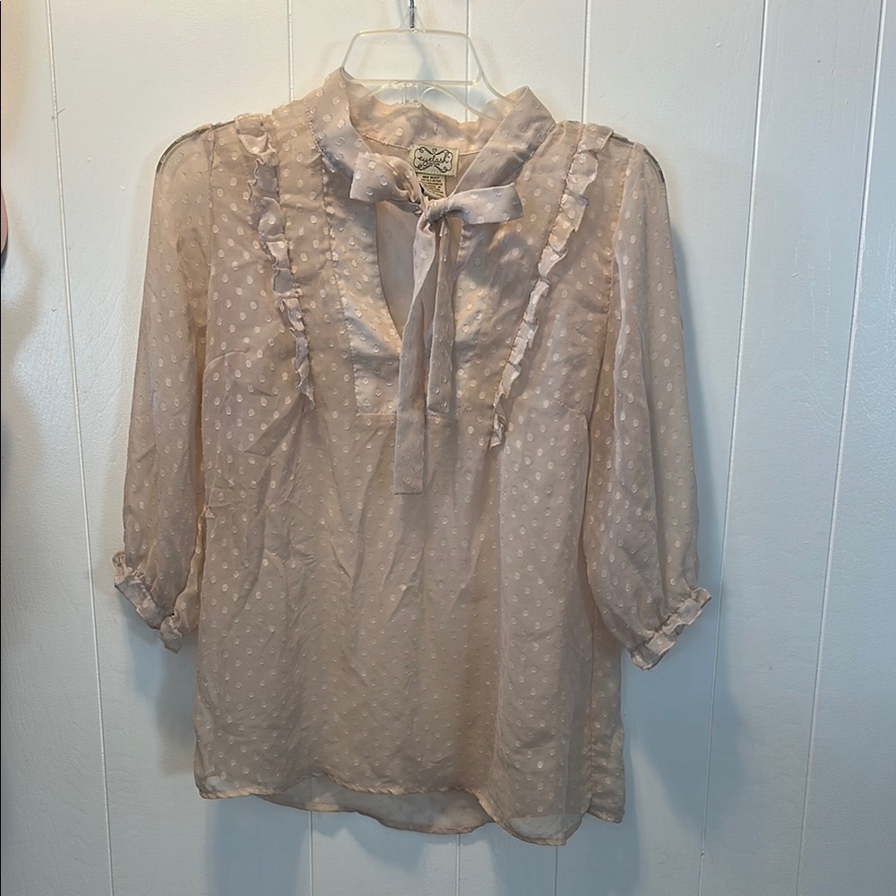 Eyelash Brand Pink 3/4 Sleeve Ruffled Blouse with Bow